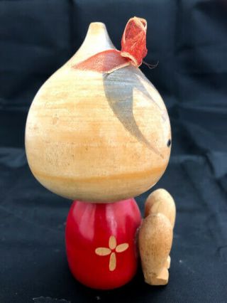 4.  7 inch Cute Japanese Creative Wooden Sitting Girl Kokeshi Doll Red Ribbon 5