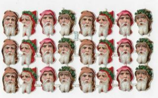 Antique Victorian Santa Faces No.  5712 Die Cut Scrap Oblaten Glanzbilt,  4 - 3/4 