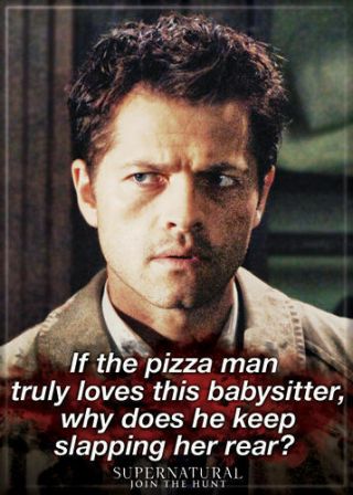 Supernatural (tv Series) Photo Quality Magnet: Castiel - Pizza Man