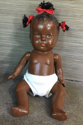 Antique Black Americana Composition 9 1/2 " Jointed Baby Doll