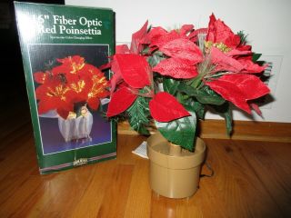 Holiday Seasons Fiber Optic 16 " Red Poinsettia Changing Colors Decoration