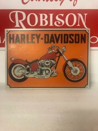 Vtg Harley Davidson Shovelhead Chopper Motorcycle On Metal Sign Robison Hd Amf