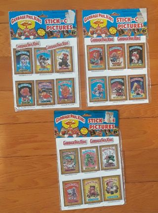 3 - Vintage Garbage Pail Kids Stick - On Pictures Puffy Stickers Pkgs 1986