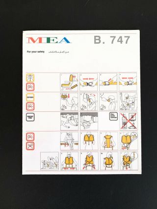 Safety Card Mea Boeing 747 Single Card