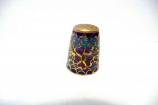 Thimble Plique - A - Jour Enamel Stain Glass W/purple Flower & Gold Top Beauty