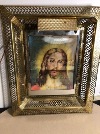 Vintage / Antique - Hologram Picture Of Jesus & The Last Supper In Lighted Frame