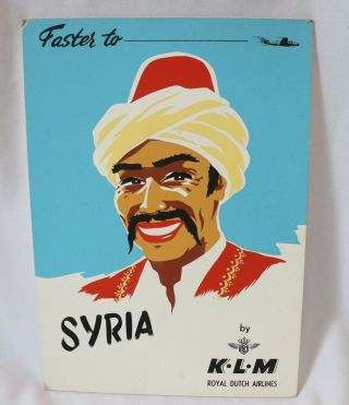 Vintage Klm Airlines Travel Poster Cardboard Advertising Display Syria