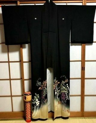 Kimono Vintage Silk Japanese Tomesode Wisteria Flower