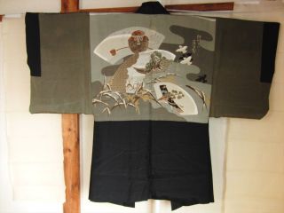 Japanese Vintage Kimono Haori Silk Black Uzu016a 007