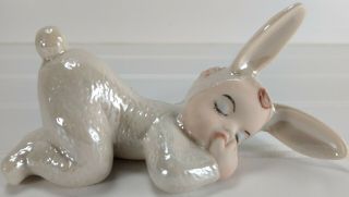 Vtg Easter Sleeping Pixie Bunny Rabbit Holland Mold Decoration Kitsch Figurine