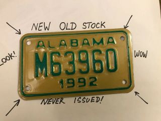 Vintage 1992 Alabama Motorcycle License Plate Nos Never Issued M63960