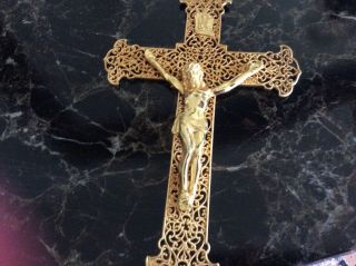 Vintage Large Yellow Gold Filled Engraved Cross Rare 21 X14 Cm