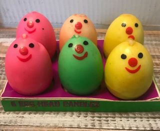 Vintage Gurley Easter Egg Head Candles In Carton Box Set Of Six 1960 