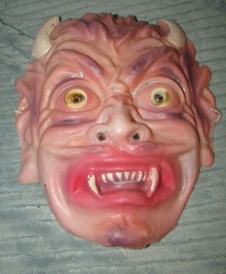 Rare Vintage Devil Halloween Mask Flicker Eyes Soft Plastic 1960 