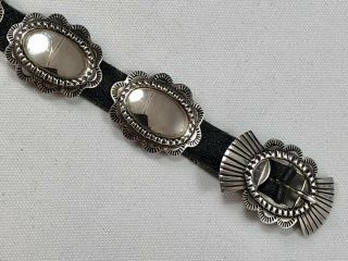 Sterling Silver Concho Bracelet On Leather Band Artist Signed D
