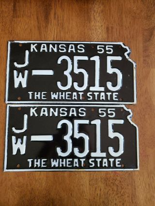 1955 Jewell County Kansas License Plates,  Pair