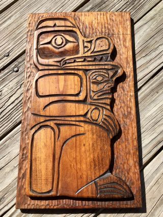 Northwest Coast Carved Cedar Plaque By Copper Woman