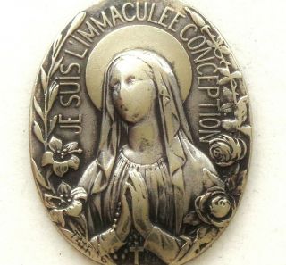 Exquisite Art Nouveau Antique Medal Pendant To Holy Mary - Immaculate Conception