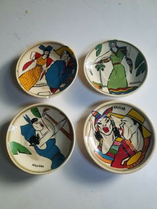 Vintage 1947 Pre Embargo Hand Painted Havana Cuba Ceramic Plates Set Of 4 Rumba