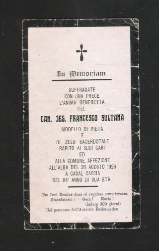 Malta Gozo - In Loving Memory Card - Can.  Jes.  Francesco Sultana - Xewkija 1926