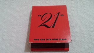 Old Vintage Matchbook The 21 Club York City Some Matches Missing