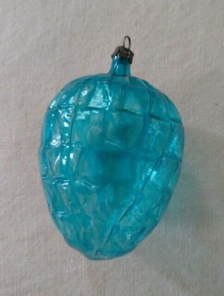 Antique Clear Blue Blown Glass Pinecone Shaped Christmas Ornament - Poland