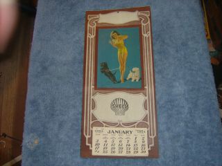 1954 Pin Up Calendar - Shell Gasoline - Girl With Scotty Dogs