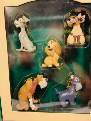 DISNEY STORYBOOK CHRISTMAS ORNAMENT SET LADY AND THE TRAMP WITH BOOK BOX 7