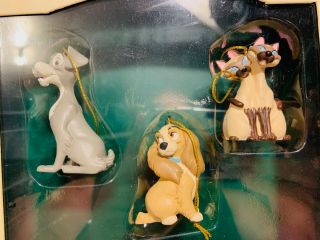 DISNEY STORYBOOK CHRISTMAS ORNAMENT SET LADY AND THE TRAMP WITH BOOK BOX 8