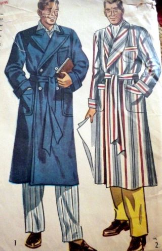 Vtg 1940s Mens Robe Sewing Pattern Medium Chest 38 - 40