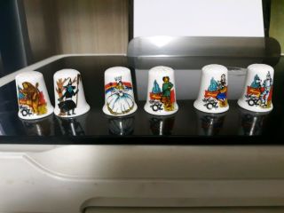 6 Wizard Of Oz Thimbles,  Bone China Porcelan Collector Must Have,  Pre - Owned