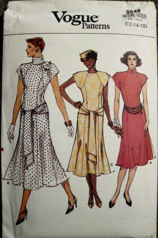 Vintage Uncut Vogue 3 Styles Semi - Fitted Flared Dress Pattern 9548 Sz12 - 14 - 16