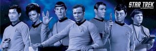 Star Trek Tos Blue Cast Slim 12x36 Poster Tv Series Spock Kirk Mccoy
