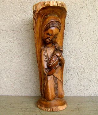 African Folk Art Madonna & Child 11” Sculpture Carved Wood Signed