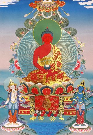 13inch Tibetan Buddhist Thangka Amitabha Buddha Of Lmmeasurable Life And Light