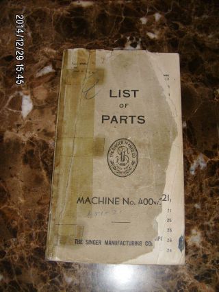 Vintage List Of Parts Booklet For Singer Sewing Machine 400w21