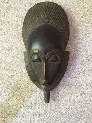 Baule Style Ivory Coast African Vintage Modern Design Carved Wood Tribal Mask