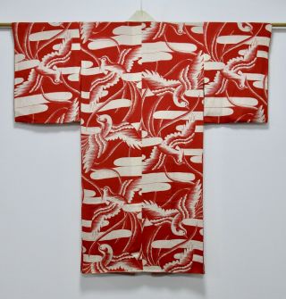 Japanese Kimono Silk Antique Juban / Pigeon / Dove / Red / Silk Fabric /10