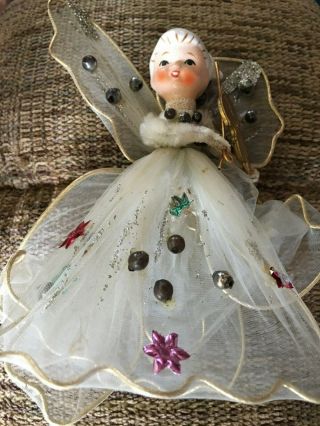 Vintage Christmas Decorations 1960s - 6 " Christmas Angel With Ceramic Head