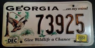 1999 Georgia License Plate 04 Sticker Wildlife On My Mind Quail Rare Vhtf