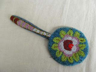 Antique German Hand Made Micro Seed Bead Coin Purse Multi Flower W/silk Lining