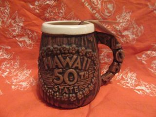 Treasure Craft Hawaii Brown Ceramic Aloha Tall Tiki Mug 50th Coffee Mug Cup