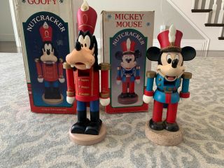 Vintage Mickey Mouse 14” And Goofy 16 " Nutcracker Disney Wooden Christmas