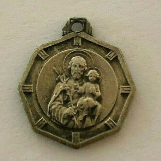 Antique Catholic Religious Medal / Saint Joseph & Child Jesus / Guardian Angel