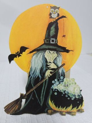 Vintage Hallmark Halloween Paper Die Cut Out Witch & Cauldron Decoration Usa
