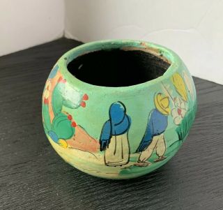 Vintage 1950’s Hand Painted Mexican Pottery Planter 4”x 6”