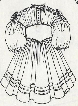 16 - 17 " Antique French Bru Doll Gathered Bodice/cummerbund Dress Pattern German