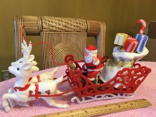 Vintage Santa And His Sleigh With Reindeer In Soft Plastic