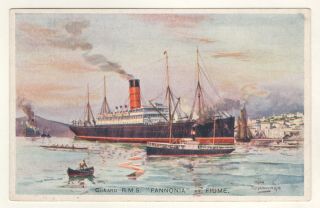 Artist Postcard Of The Rms Pannonia Cunard Line At Fiume 1920 