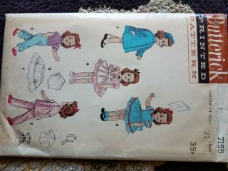 Butterick Vintage Doll Uncut Sewing Pattern 7155,  21 " Toni,  Girls